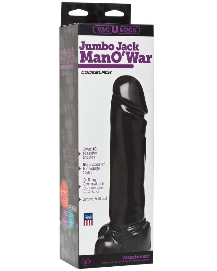 Doc Johnson Vac-U-Lock CodeBlack Jumbo Jack Man O War Dildo