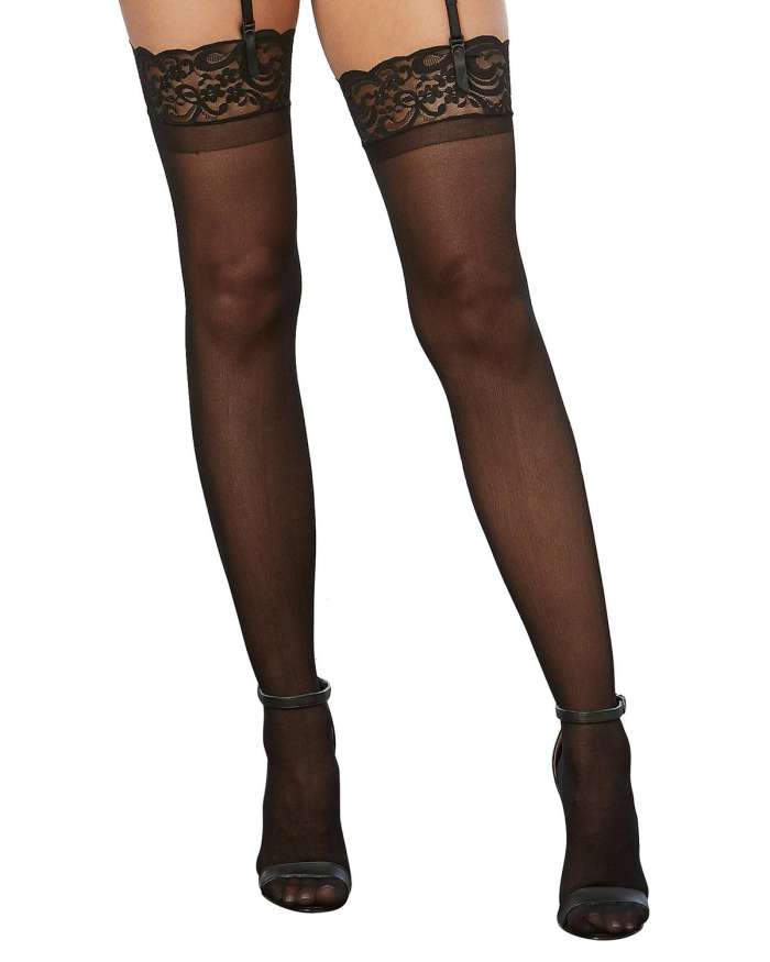 Dreamgirl Sheer Thigh Highs with Classic Style Silicone Lace Top