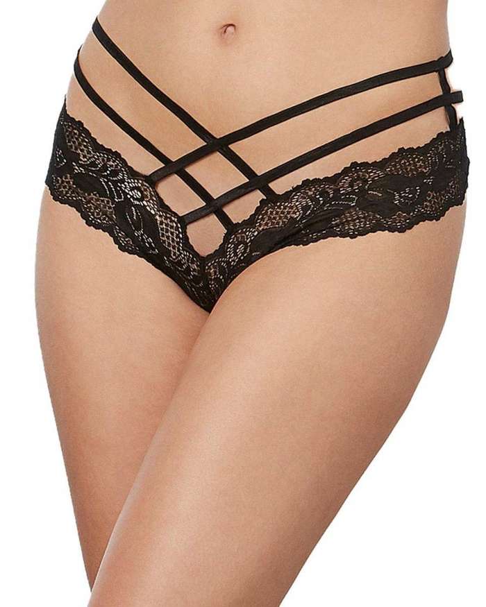Dreamgirl Stretch Lace Band Tanga Panty with Criss-Cross Strappy Waistband