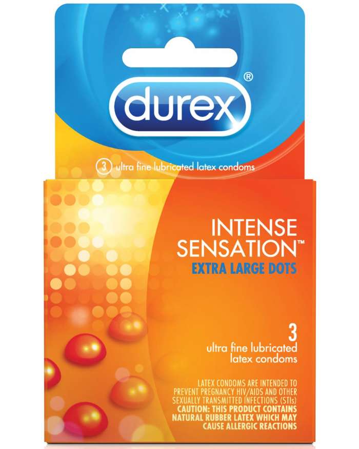 Durex Intense Sensation Dot Textured Lubricated Latex Condoms Box of 3