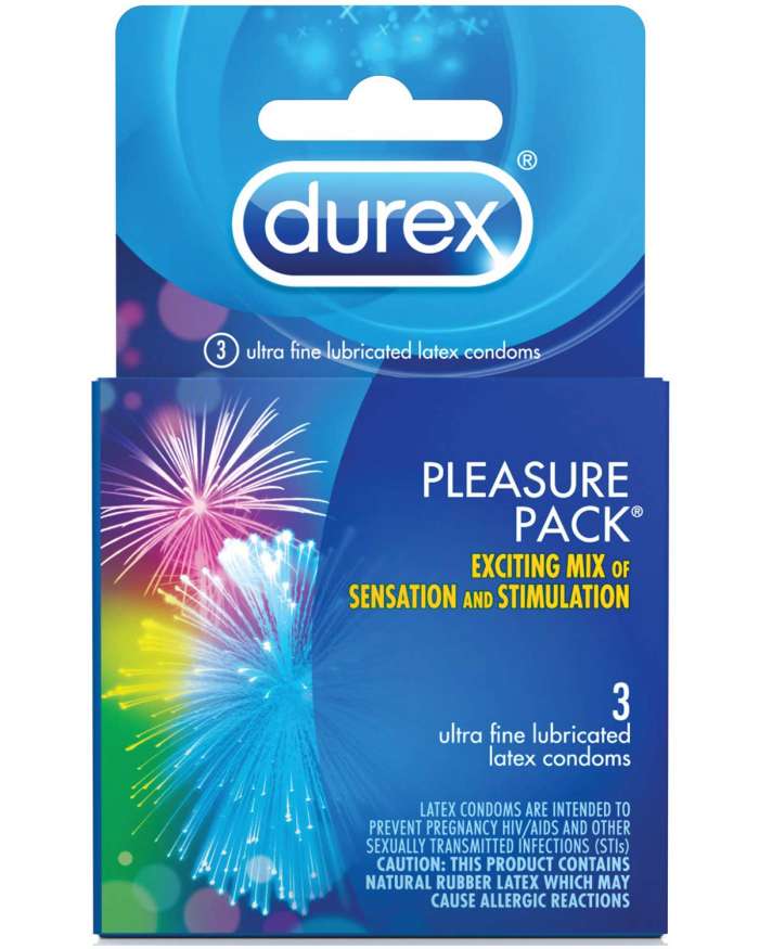 Durex Pleasure Pack Assorted Lubricated Latex Condoms Box of 3