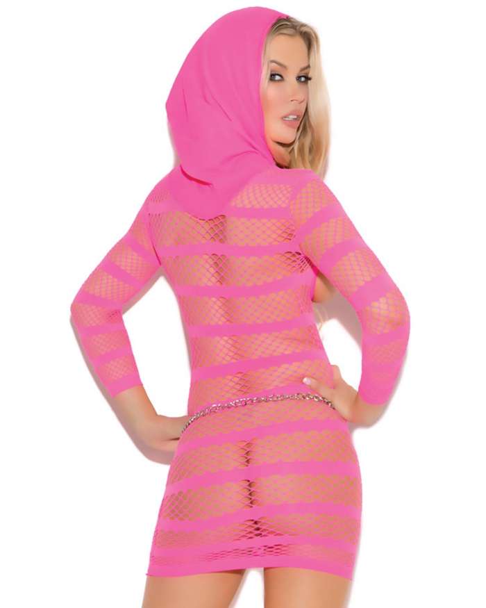 Elegant Moments Vivace Cupless Hooded Mini Dress with Three-Quarter Sleeves
