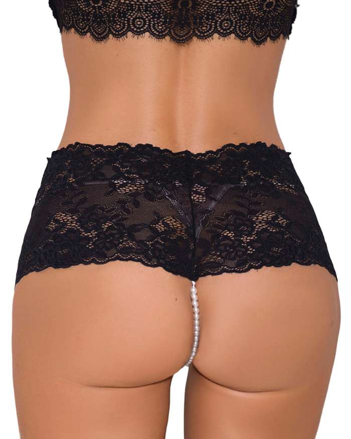 iCollection Lace and Pearl Boyshort Panties