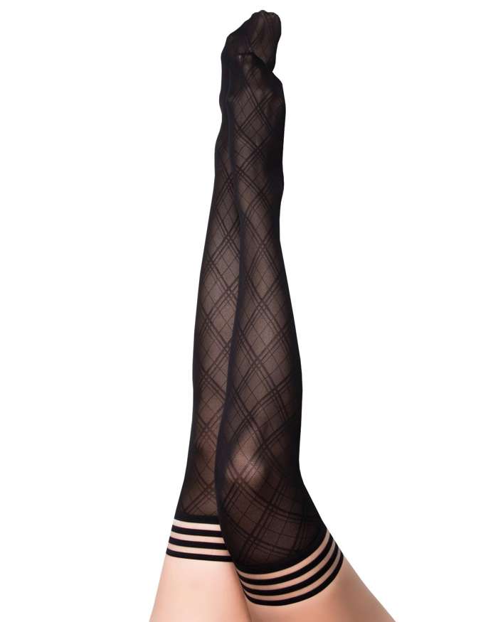 Kix'ies Tiffany Multi-Line Diamond Thigh High Stockings