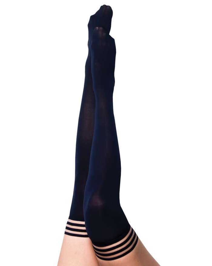 Kix'ies Selma Navy Understated Elegance Solid Thigh High Stockings