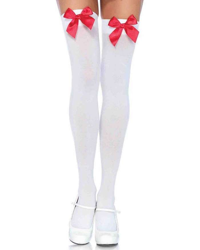 Leg Avenue Opaque Satin Bow Thigh High Stockings
