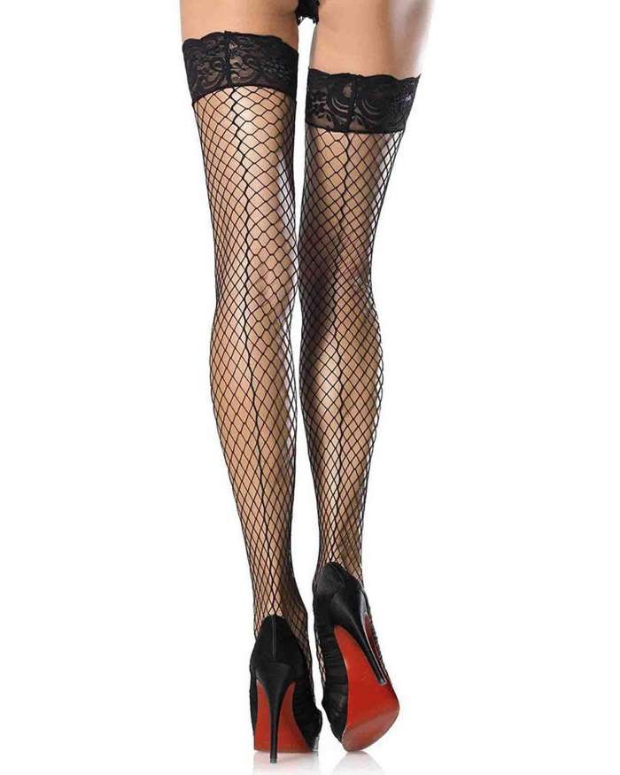 Leg Avenue Stay Up Industrial Net Backseam Lace Top Thigh Highs