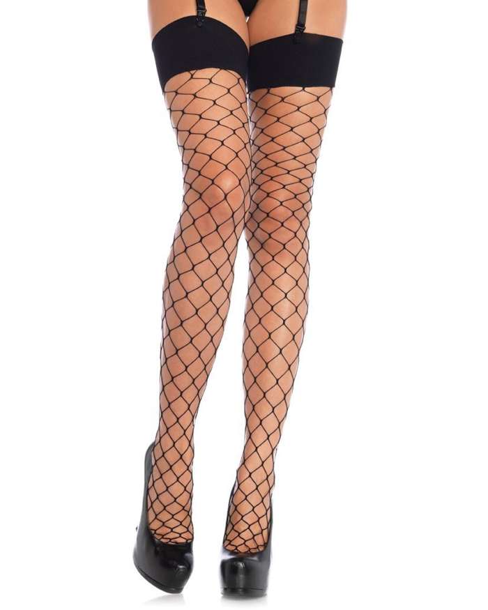 Leg Avenue Spandex Fence Net Thigh Highs w/ Wide Band Top