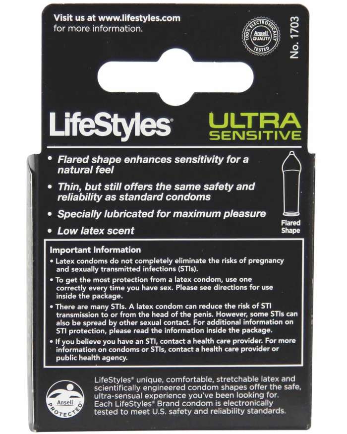 LifeStyles Ultra Sensitive Lubricated Thin Latex Condoms