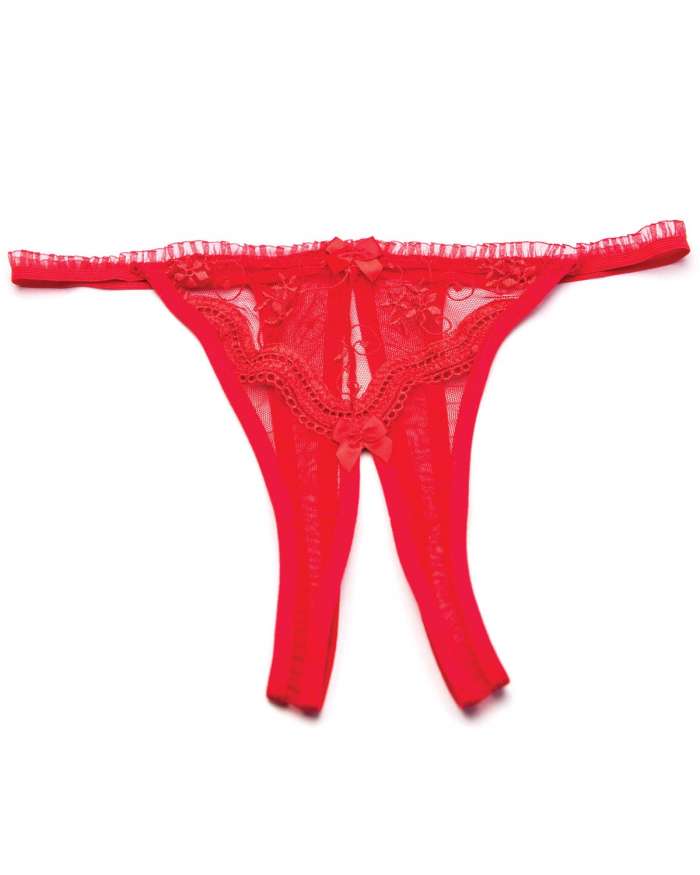 Shirley of Hollywood Scalloped Embroidered Crotchless Thong