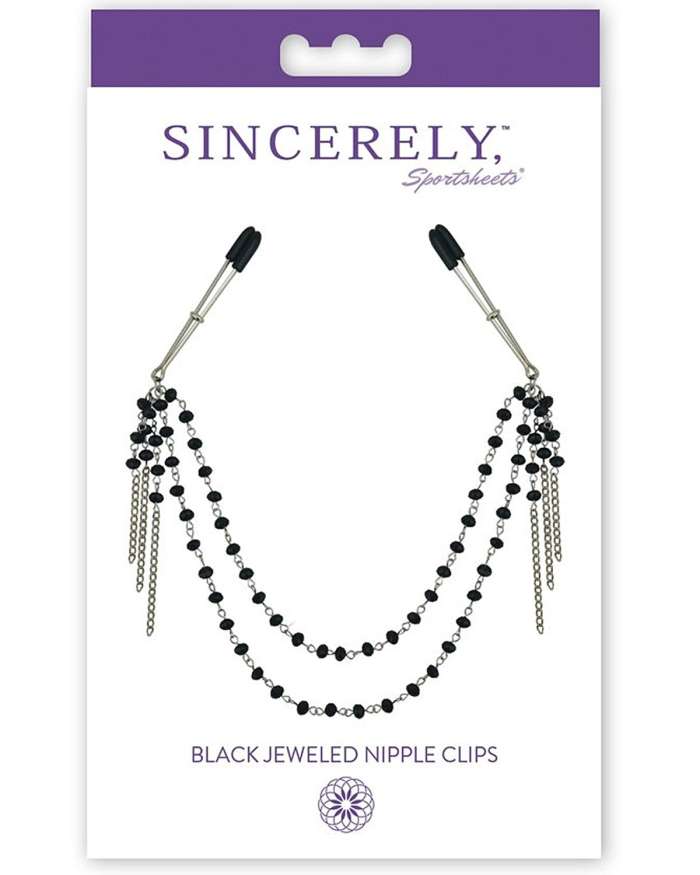 Sportsheets Sincerely Black Jeweled Nipple Chain and Clips