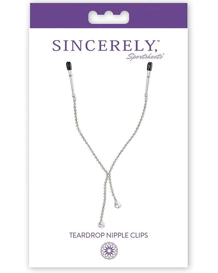 Sportsheets Sincerely Teardrop Crystal Nipple Chain and Clips