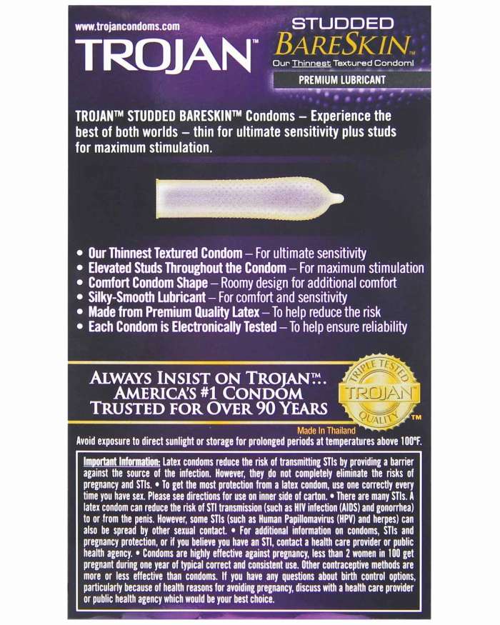 Trojan Studded BareSkin Lubricated Latex Condoms Box of 10