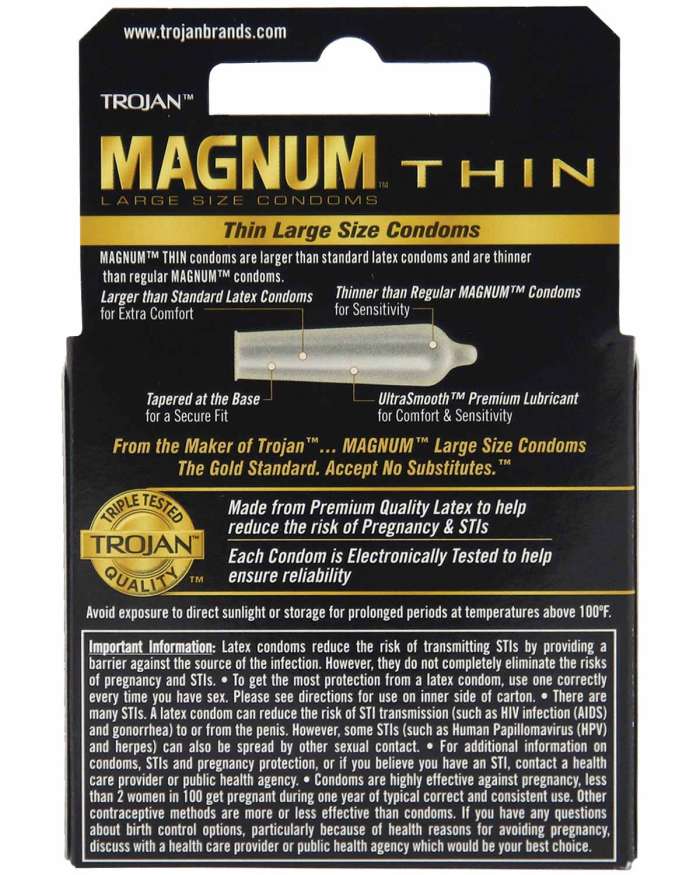 Trojan Magnum Thin Latex Lubricated Condoms Box of 3