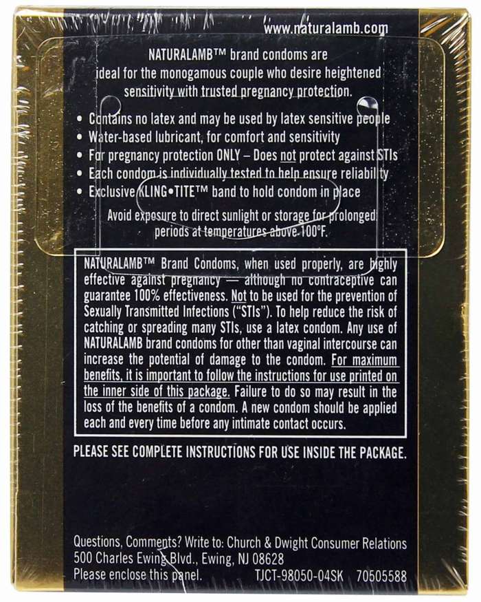 Trojan Naturalamb Lubricated Natural Skin Non-Latex Lambskin Condoms Box of 3