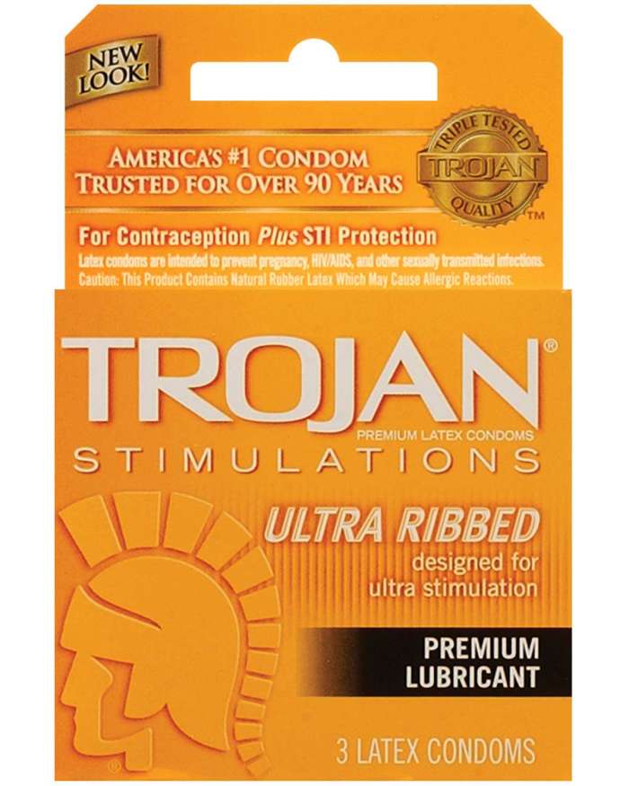 Trojan Ultra Ribbed Textured Lubricated Latex Condoms Box of 3