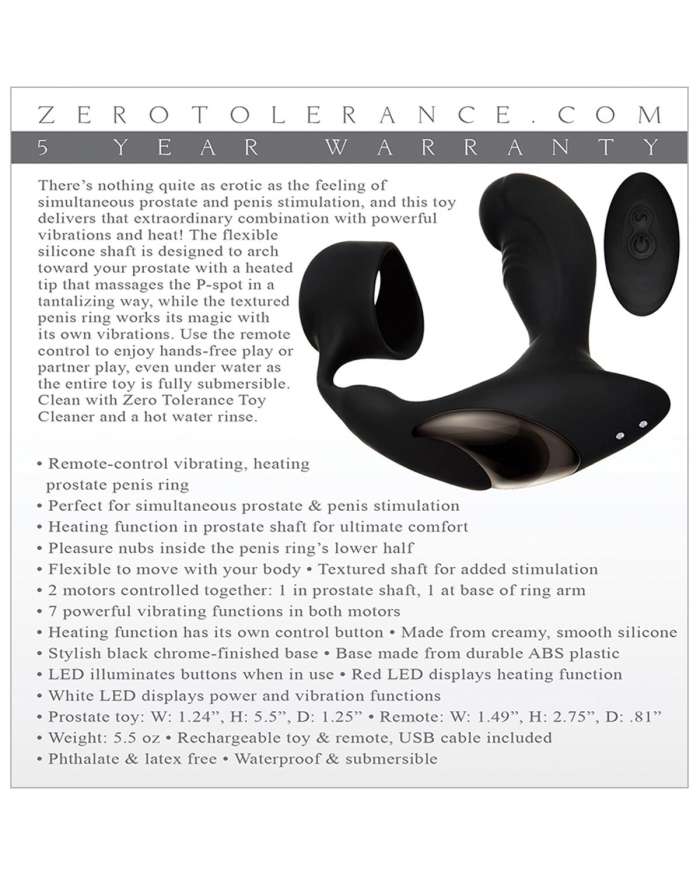 Zero Tolerance Strapped and Tapped Heating Prostate Vibrator with C-Ring