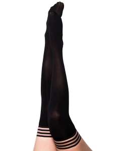 Kix'ies Danielle Back in Black Solid Opaque Thigh High Stockings