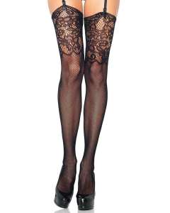 Leg Avenue Jacquard Lace Top Fishnet Thigh Highs