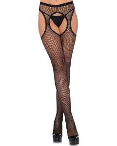 Leg Avenue Fishnet Suspender Scalloped Trim Pantyhose