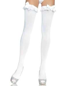 Leg Avenue Opaque Satin Ruffle Bow Trim Thigh Highs