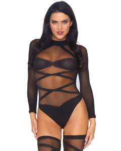 Leg Avenue Long Sleeve Criss Cross Teddy with Thigh Highs