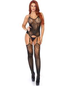 Leg Avenue Halter Lace Jacquard Suspender Bodystocking