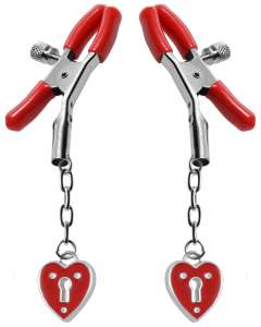 Master Series Crimson Tied Charmed Heart Padlock Nipple Clamps