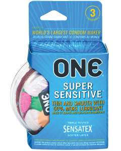 ONE Super Sensitive Extra-Thin Extra-Lubricated Condoms Box of 3