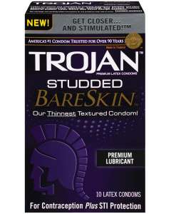 Trojan Studded BareSkin Lubricated Latex Condoms Box of 10