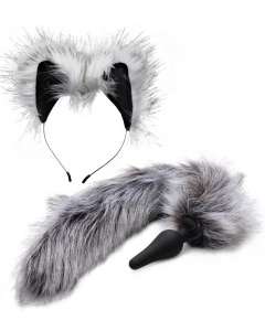 Tailz Grey Wolf Tail Silicone Anal Plug and Ears Set