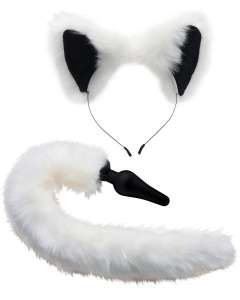 Tailz White Fox Tail Silicone Anal Plug and Ears Set