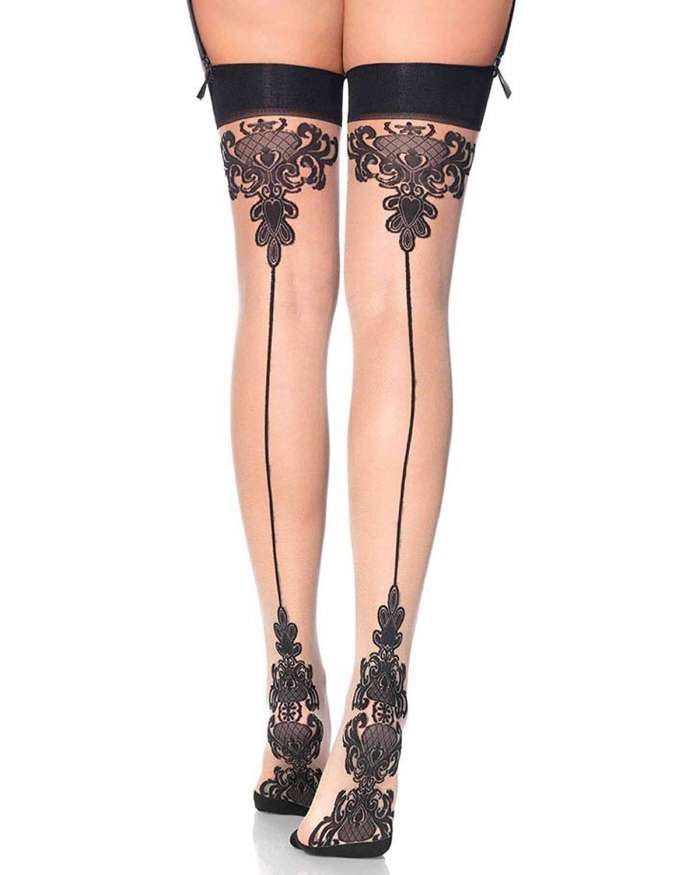 Leg Avenue Sheer Baroque Heel Backseam Stockings