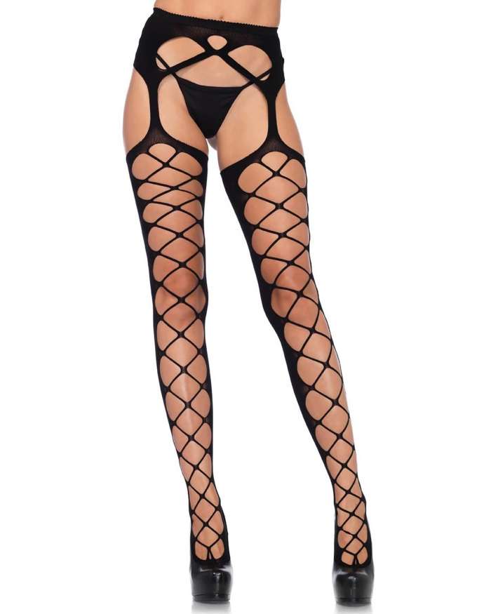 Leg Avenue Diamond Net Opaque Garter Stockings