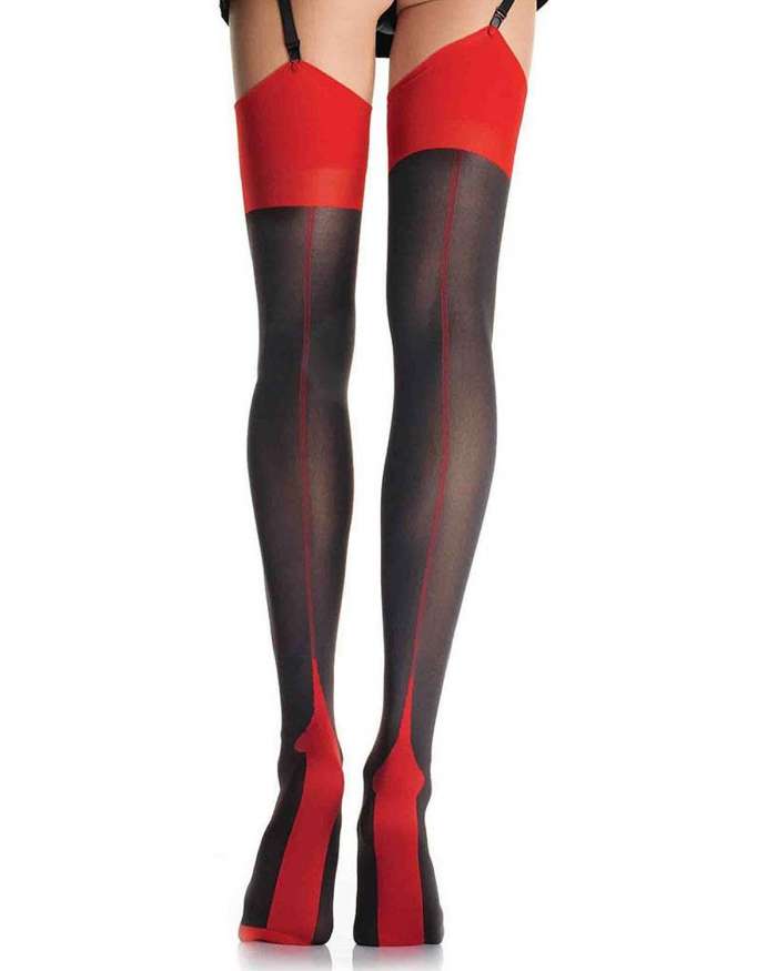 Leg Avenue Opaque 2-Tone Cuban Heel Backseam Thigh Highs