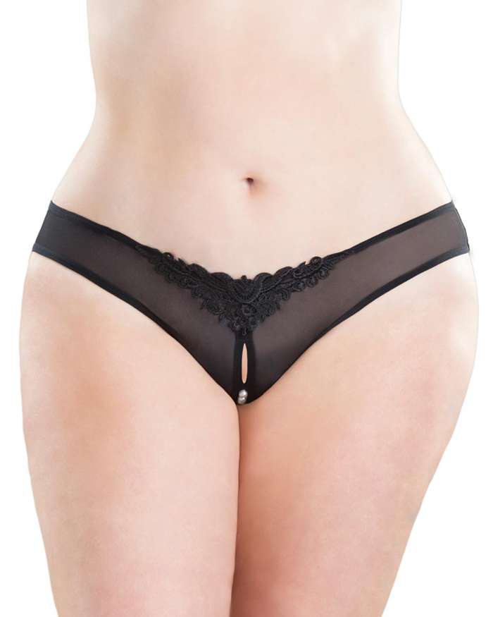 Oh la la Cheri Sheer Mesh and Lace Crotchless Pearl Thong