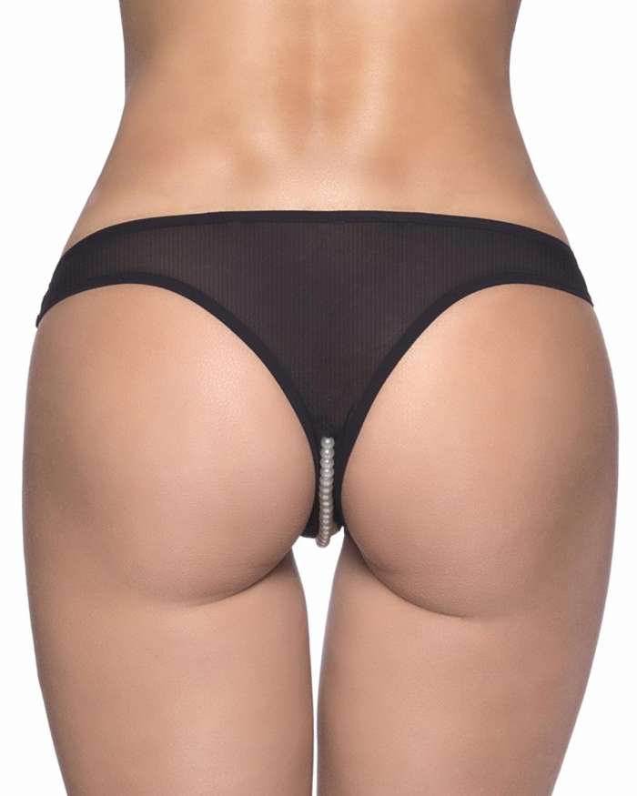 Oh la la Cheri Sheer Mesh and Lace Crotchless Pearl Thong