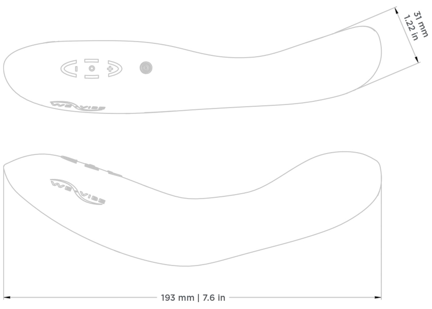 We-Vibe Rave G-Spot Vibrator Diagram Measurements